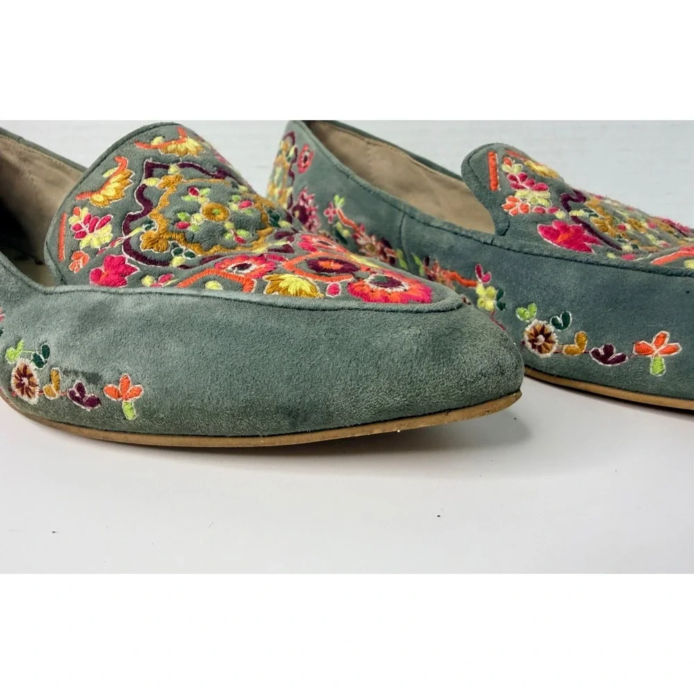 Boden Womens Embroidered Suede Loafers Teal Floral Pointed Toe Flats 36 632556 6 - Picture 3 of 8